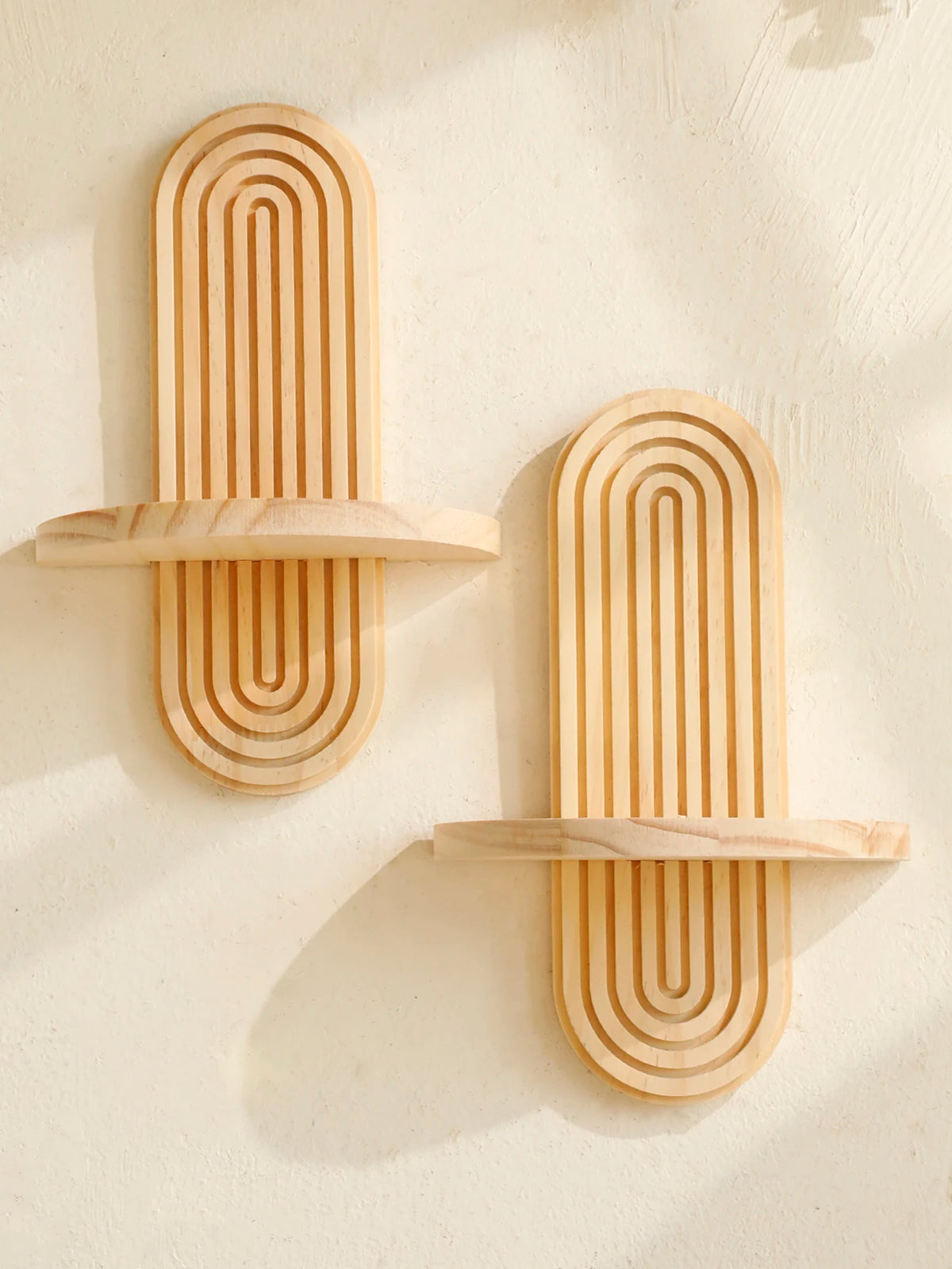 Wooden Wall Shelf, Geometric Floating Shelves, Natural Wood Boho Wall Decor