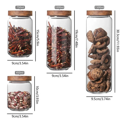 Glass Canister Set, Airtight Storage Jars with Wood Lids, Kitchen Pantry Organization