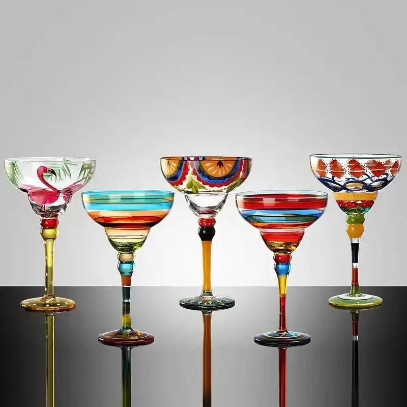 Cocktail Glasses Set, Colored Coupe Glassware, Barware for Home Entertaining