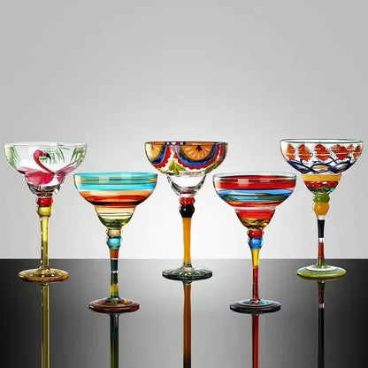 Cocktail Glasses Set, Colored Coupe Glassware, Barware for Home Entertaining