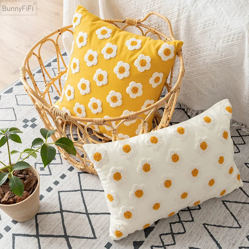 Floral Embroidered Cushion Cover, Throw Pillow Cover, Textured Accent for Sofa and Bed