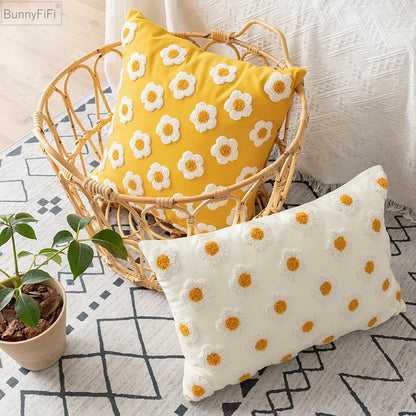 Floral Embroidered Cushion Cover, Throw Pillow Cover, Textured Accent for Sofa and Bed