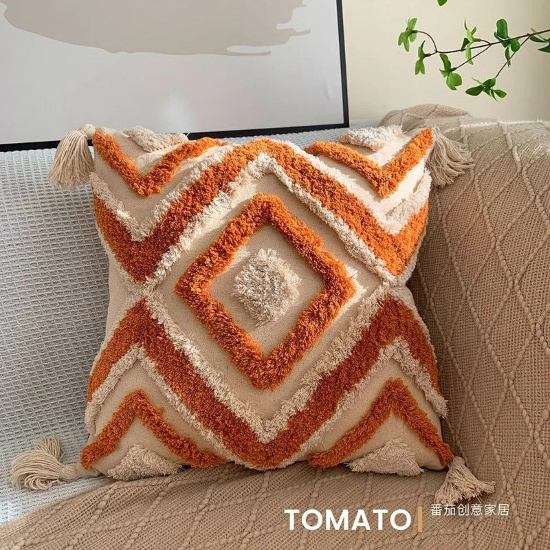 Bohemian Embroidered Cushion Cover, Boho Pillow Cover, Textured Accent for Sofa and Bed