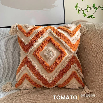 Bohemian Embroidered Cushion Cover, Boho Pillow Cover, Textured Accent for Sofa and Bed