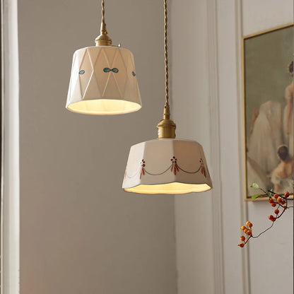 Ceramic Pendant Chandelier, Retro Ceiling Light Fixture, Japanese Style Dining Room Lamp