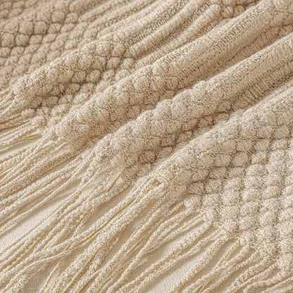 Khaki Knitted Throw Blanket, Waffle Knit Throw, Neutral Layer for Sofa and Bed