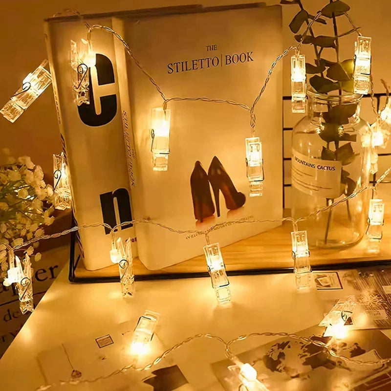 Photo Clip String Lights, Fairy Light Photo Display, Bedroom Wall Decor with Clips