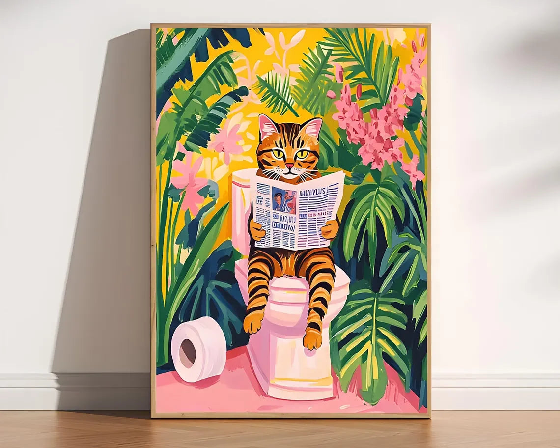 Black Cat Bathroom Wall Art Print, Funny Bathroom Poster, Powder Room Wall Decor