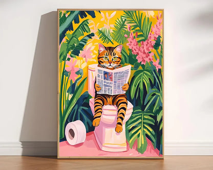Black Cat Bathroom Wall Art Print, Funny Bathroom Poster, Powder Room Wall Decor