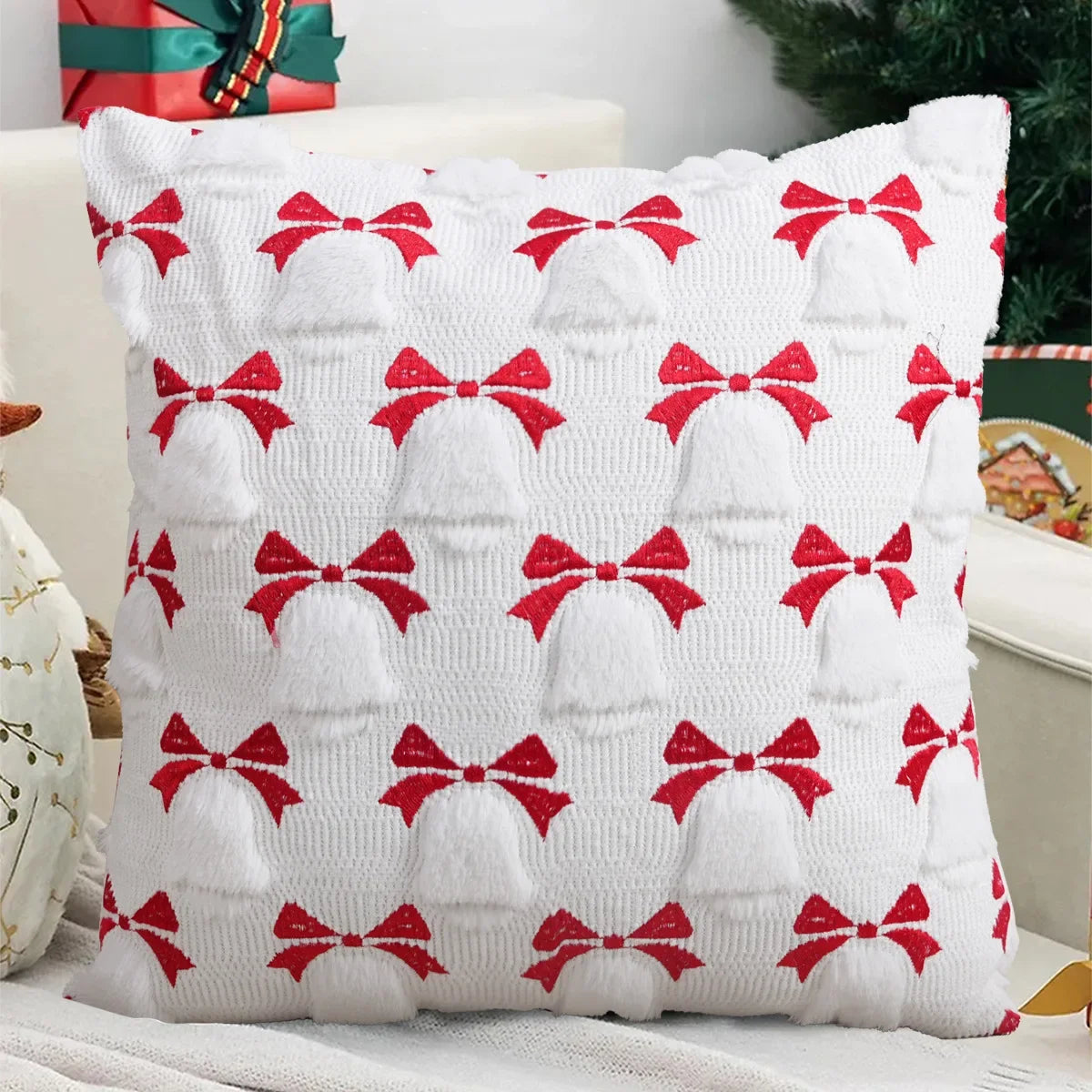 Christmas Knitted Cushion Cover, Festive Throw Pillow Case, Holiday Sofa Accent