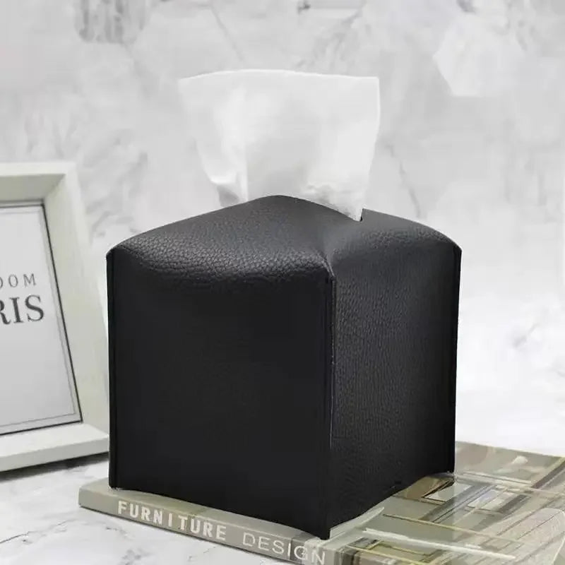 Tissue Box Cover, Leather Tissue Holder, PU Facial Tissue Case for the Living Room