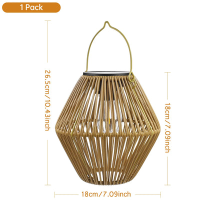 Solar Hanging Lantern, Woven Outdoor Patio Light, Waterproof Boho Garden Lantern