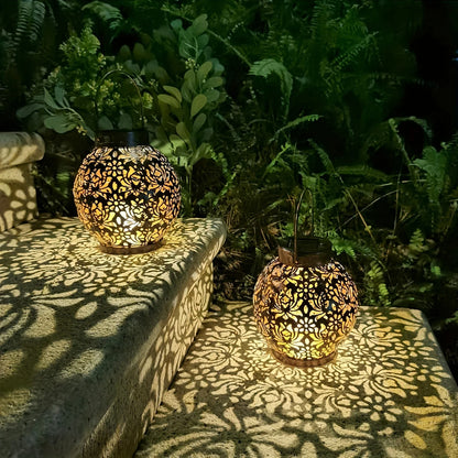 Metallic Solar Lantern, Hanging Garden Light, Weatherproof Lantern for Patio and Porch