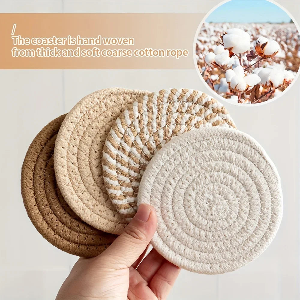 Cotton Drink Coasters, Cup Mat Set of 4, Absorbent Coasters for the Coffee Table