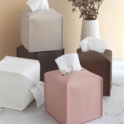 Tissue Box Cover, Leather Tissue Holder, PU Facial Tissue Case for the Living Room