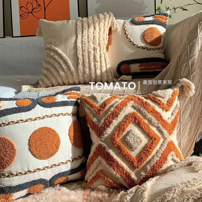 Bohemian Embroidered Cushion Cover, Boho Pillow Cover, Textured Accent for Sofa and Bed