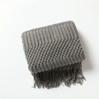 Khaki Knitted Throw Blanket, Waffle Knit Throw, Neutral Layer for Sofa and Bed