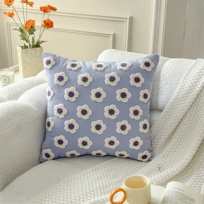 Floral Embroidered Cushion Cover, Throw Pillow Cover, Textured Accent for Sofa and Bed