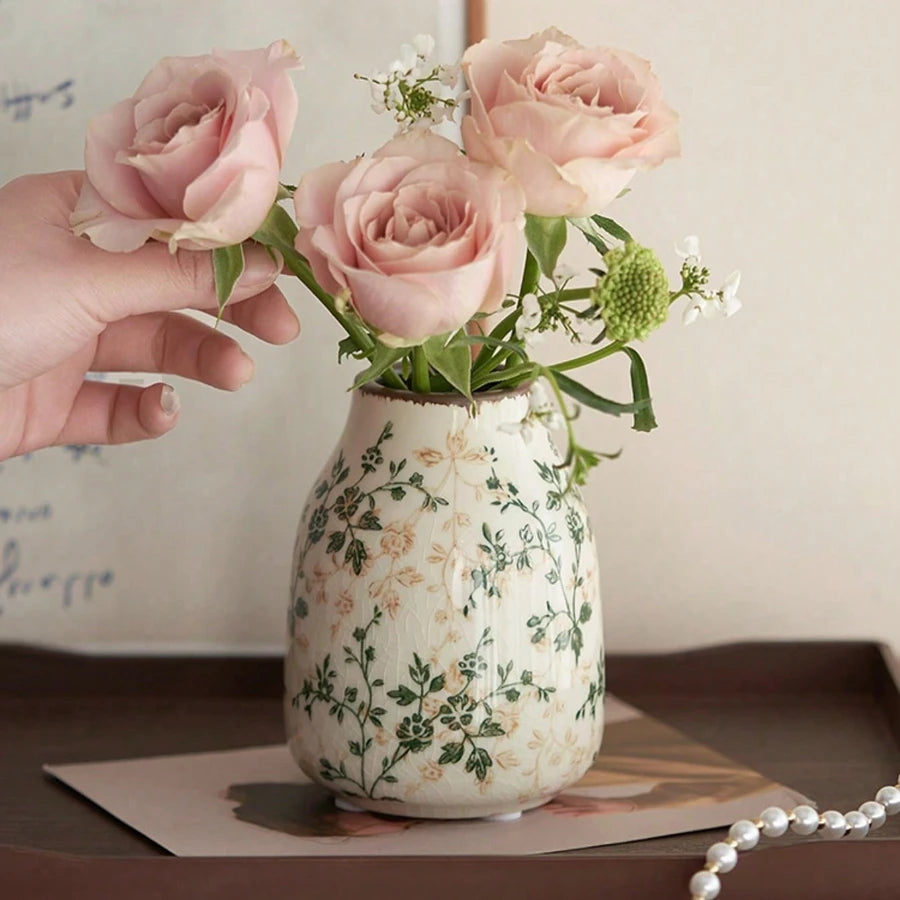 Crackle Glaze Ceramic Vase, Handmade Bohemian Flower Vase, Textured Table Decor