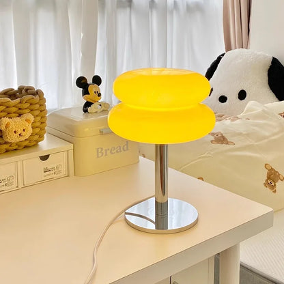 Macaron Glass Table Lamp, Dimmable Bedside Lamp, Eye Caring Light for Study and Bedroom