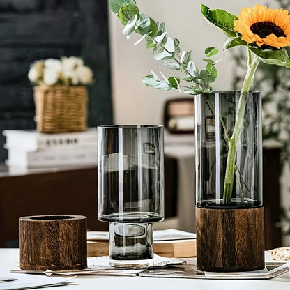 Retro Glass Vase, Clear Flower Vase, Living Room Table and Console Decor