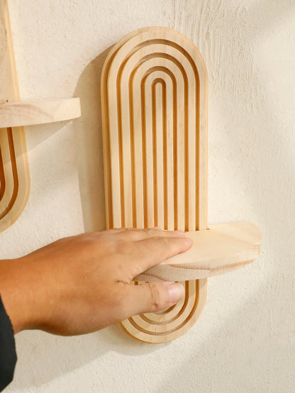 Wooden Wall Shelf, Geometric Floating Shelves, Natural Wood Boho Wall Decor
