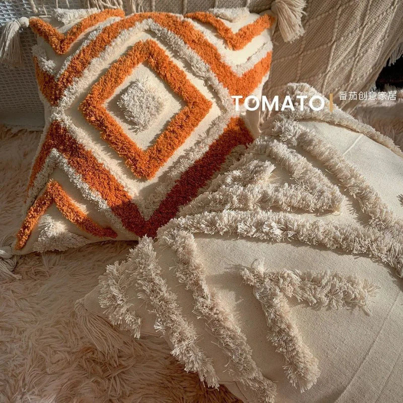Bohemian Embroidered Cushion Cover, Boho Pillow Cover, Textured Accent for Sofa and Bed