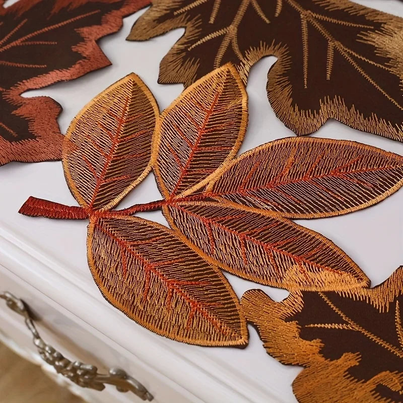Autumn Maple Leaf Table Runner, Embroidered Fall Table Decor, Thanksgiving Dining Accent