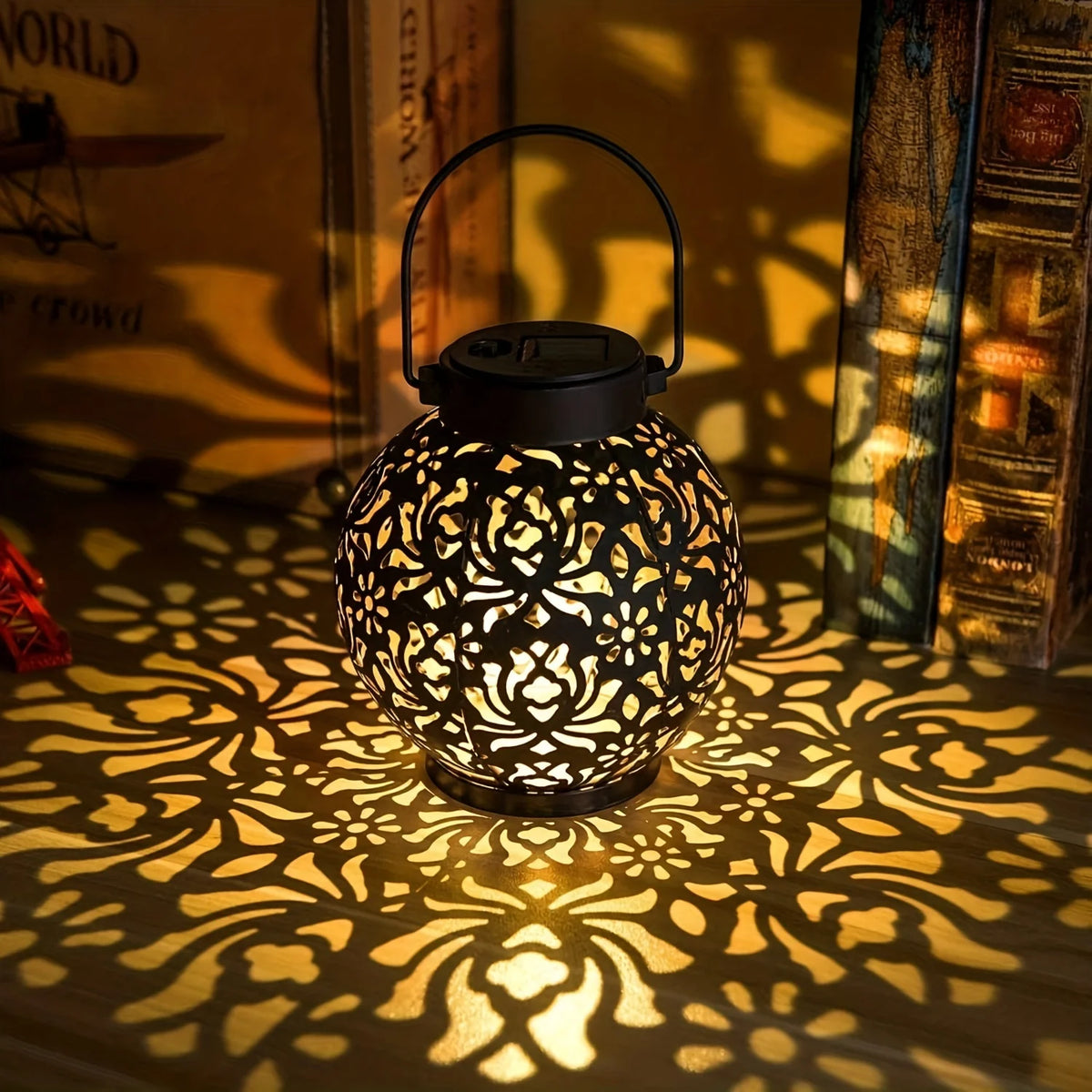 Metallic Solar Lantern, Hanging Garden Light, Weatherproof Lantern for Patio and Porch