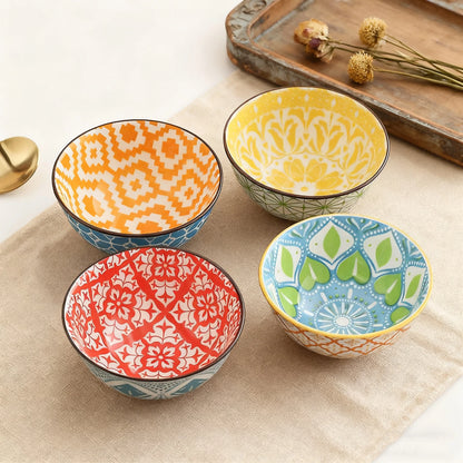 Bohemian Ceramic Bowl Set, Serving Bowls, 4-Piece Dinnerware for the Table