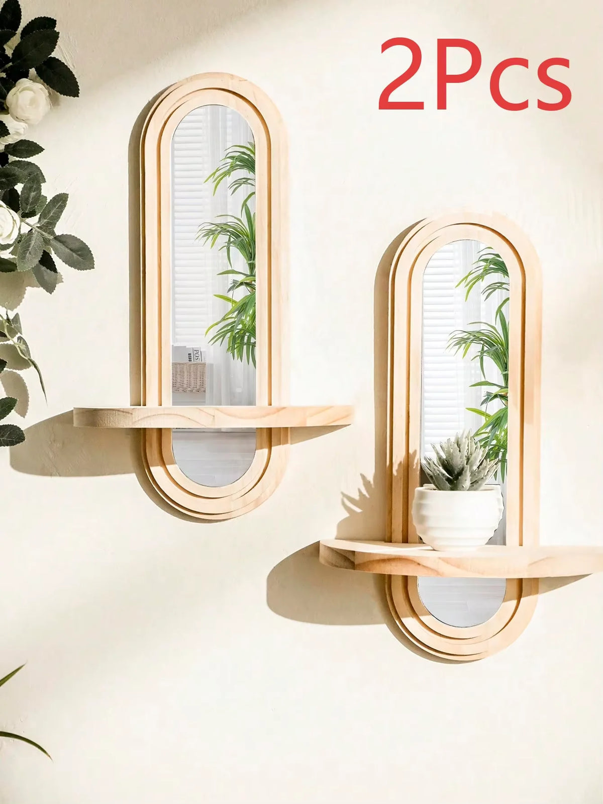 Wooden Wall Shelf, Geometric Floating Shelves, Natural Wood Boho Wall Decor