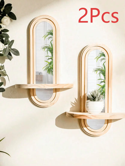 Wooden Wall Shelf, Geometric Floating Shelves, Natural Wood Boho Wall Decor