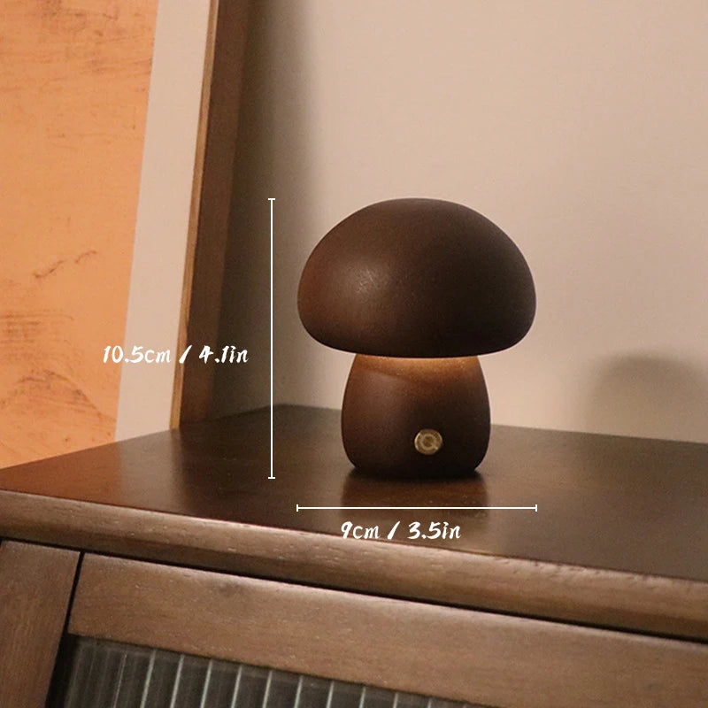 Wooden Mushroom Night Light, LED Bedside Lamp, Warm Glow for Nursery and Bedroom