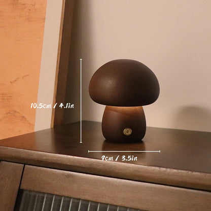 Wooden Mushroom Night Light, LED Bedside Lamp, Warm Glow for Nursery and Bedroom