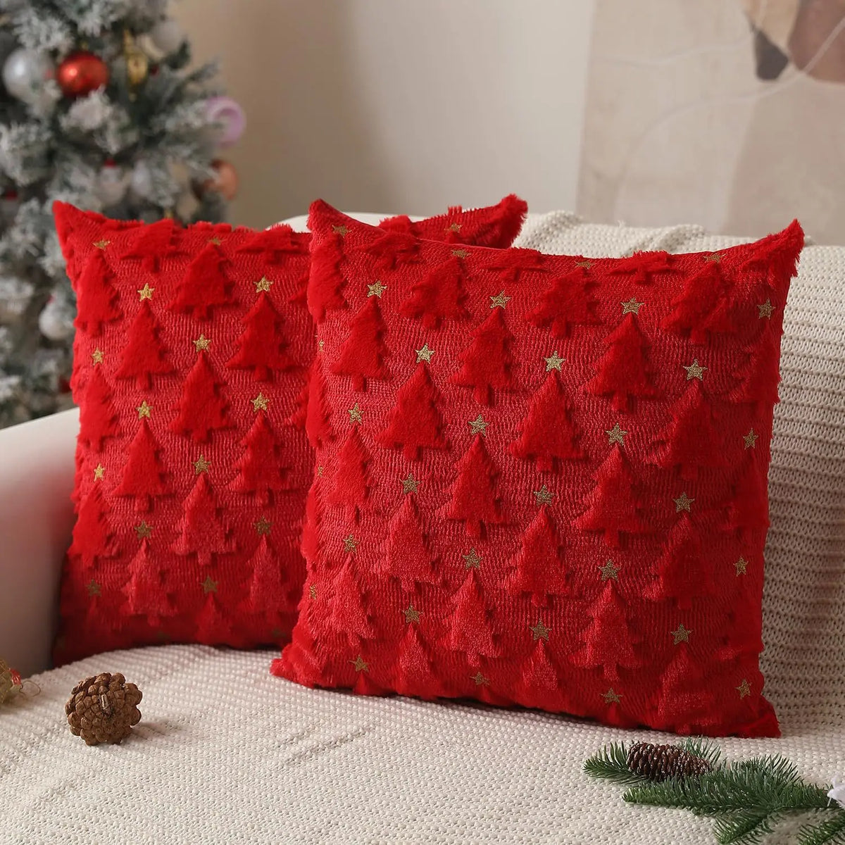 Christmas Knitted Cushion Cover, Festive Throw Pillow Case, Holiday Sofa Accent
