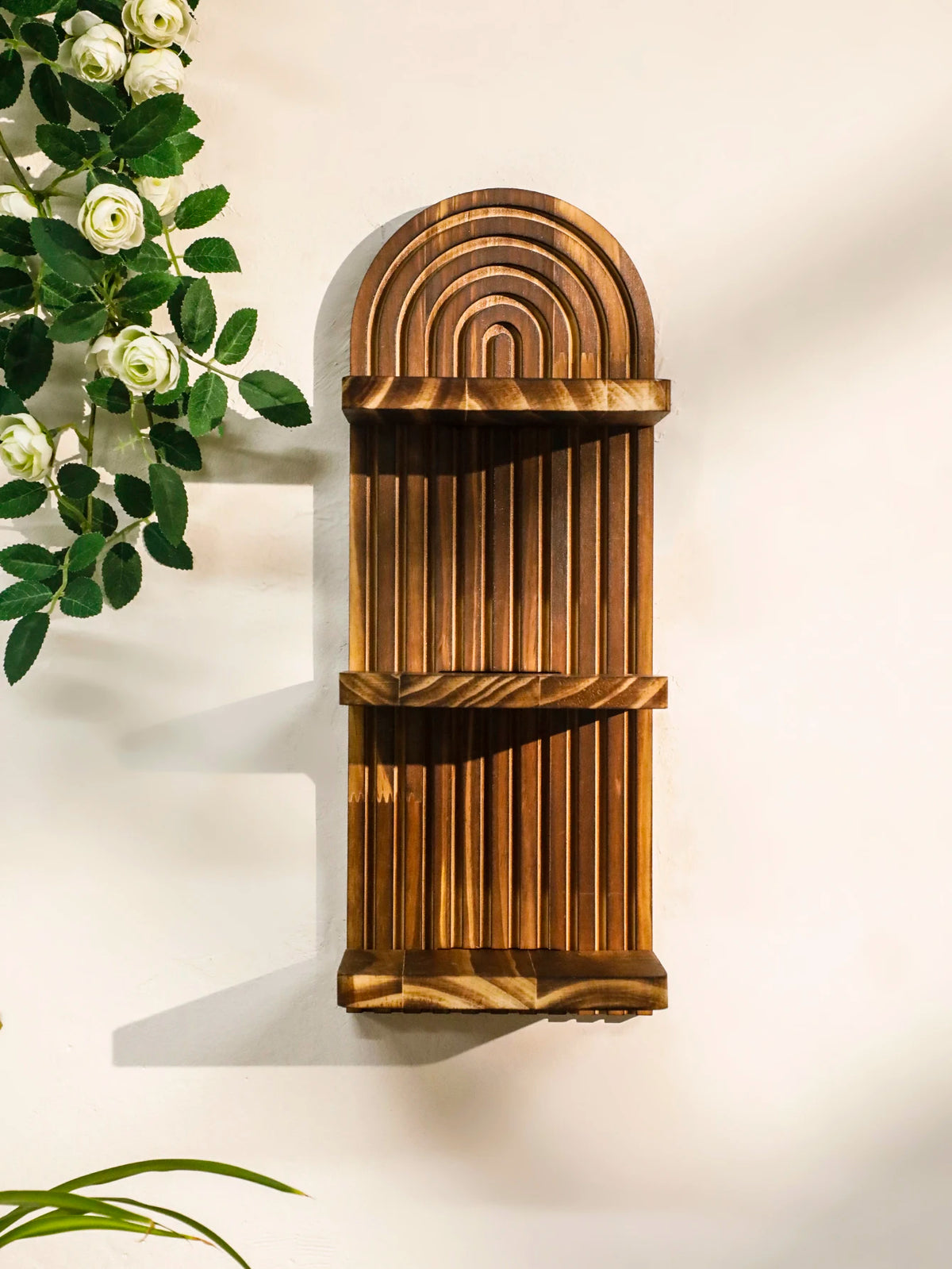 Wooden Wall Shelf, Geometric Floating Shelves, Natural Wood Boho Wall Decor