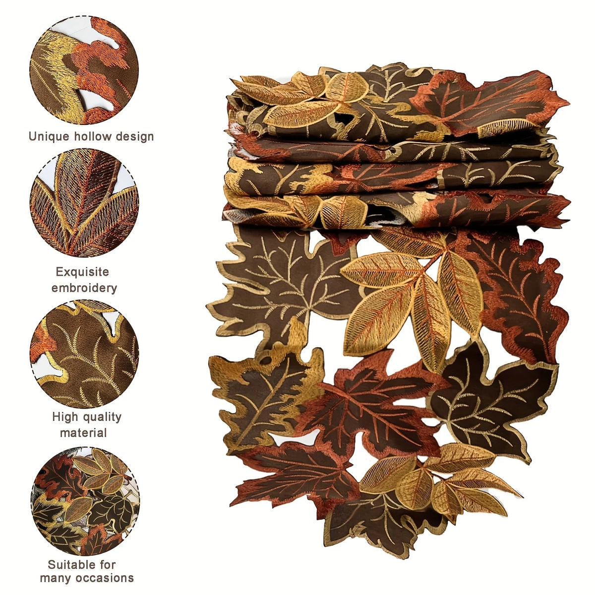 Autumn Maple Leaf Table Runner, Embroidered Fall Table Decor, Thanksgiving Dining Accent