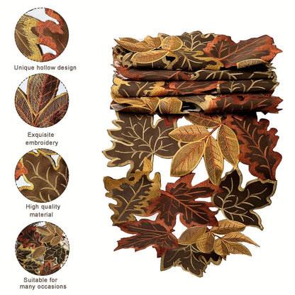 Autumn Maple Leaf Table Runner, Embroidered Fall Table Decor, Thanksgiving Dining Accent