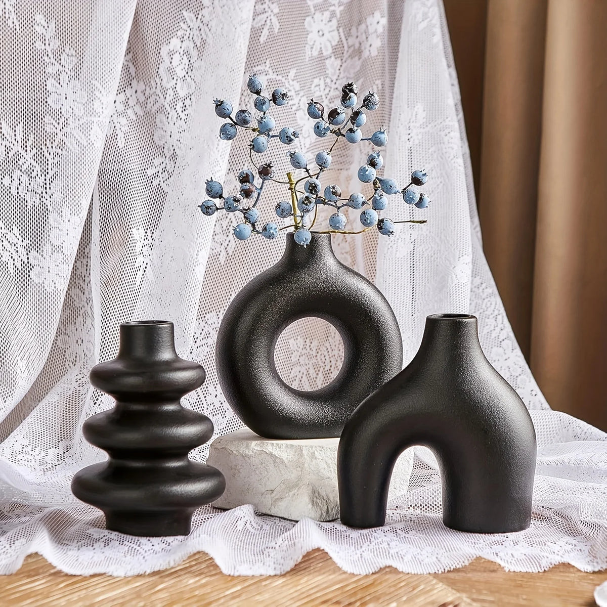 Bohemian Ceramic Vase Set, Ceramic Bud Vases, Boho Mantel and Shelf Decor