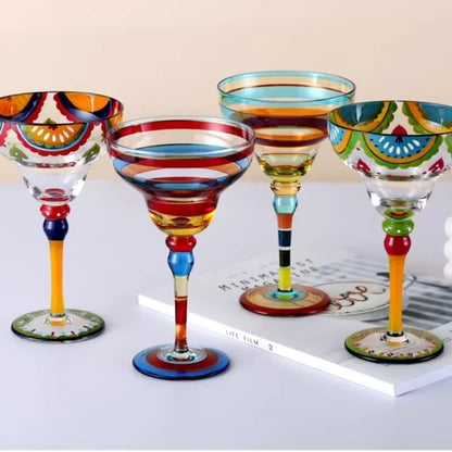Cocktail Glasses Set, Colored Coupe Glassware, Barware for Home Entertaining