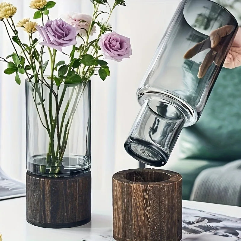 Retro Glass Vase, Clear Flower Vase, Living Room Table and Console Decor