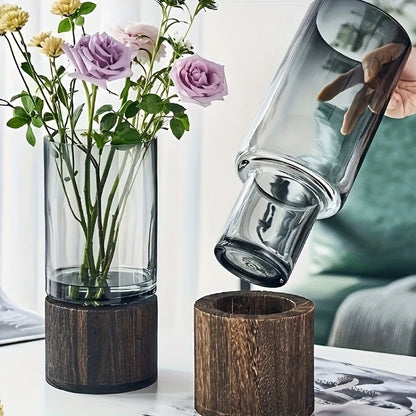 Retro Glass Vase, Clear Flower Vase, Living Room Table and Console Decor