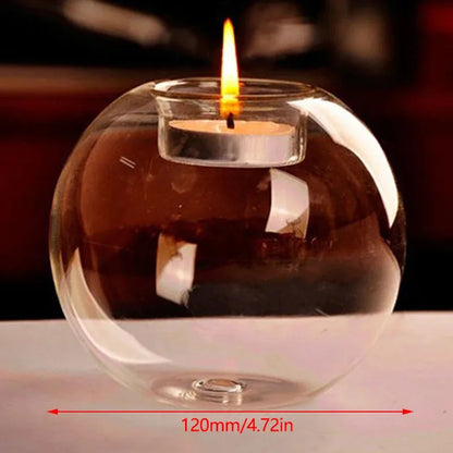 Round Glass Candle Holder, Candlestick Holder, Table Centerpiece for Dining and Mantel