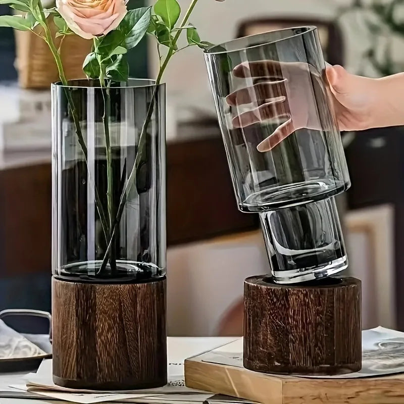 Retro Glass Vase, Clear Flower Vase, Living Room Table and Console Decor