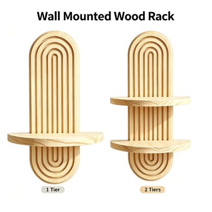 Wooden Wall Shelf, Geometric Floating Shelves, Natural Wood Boho Wall Decor