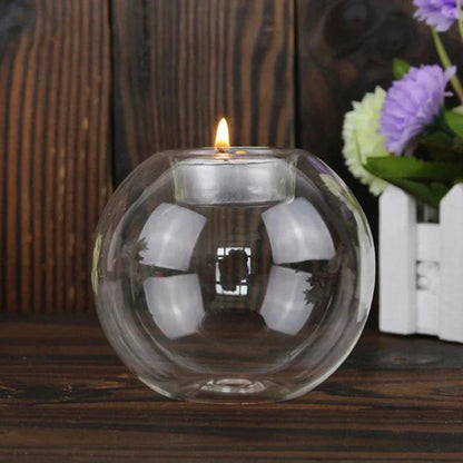 Round Glass Candle Holder, Candlestick Holder, Table Centerpiece for Dining and Mantel