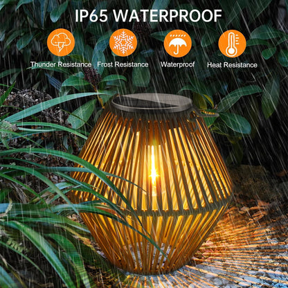 Solar Hanging Lantern, Woven Outdoor Patio Light, Waterproof Boho Garden Lantern