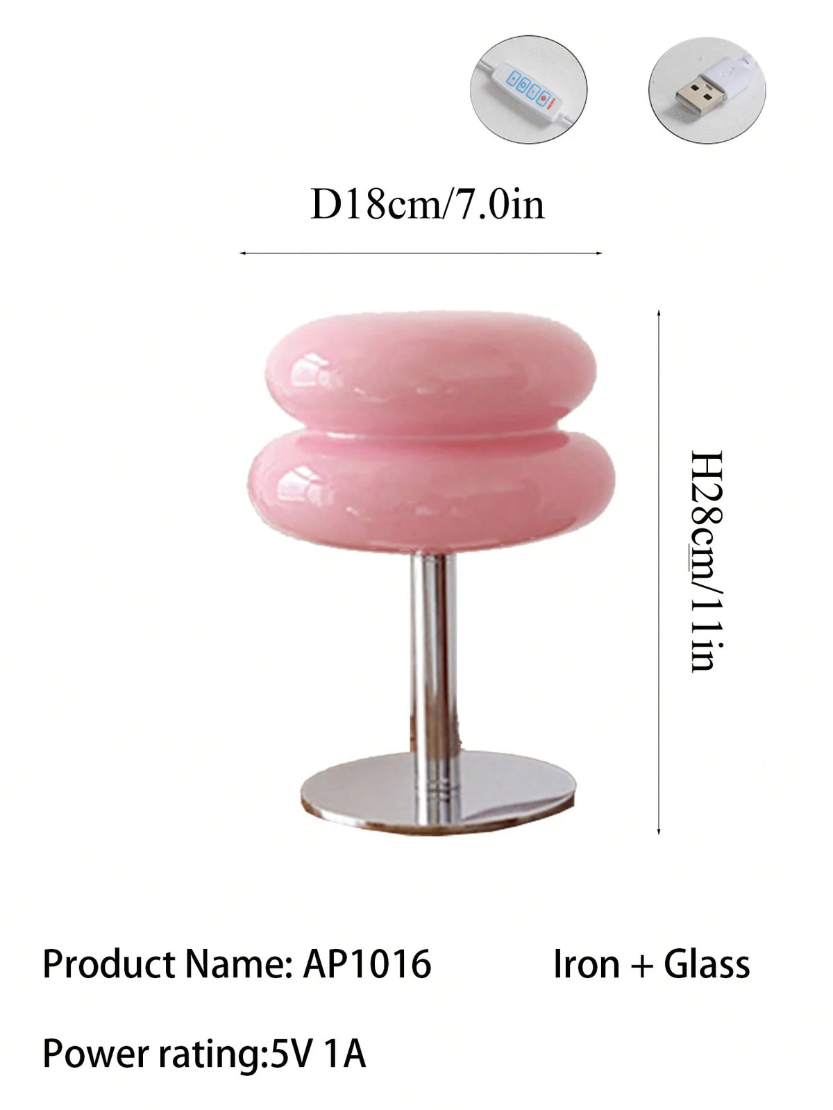 Macaron Glass Table Lamp, Dimmable Bedside Lamp, Eye Caring Light for Study and Bedroom