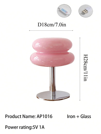 Macaron Glass Table Lamp, Dimmable Bedside Lamp, Eye Caring Light for Study and Bedroom