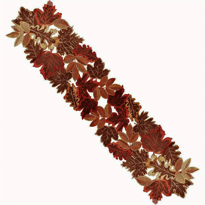 Autumn Maple Leaf Table Runner, Embroidered Fall Table Decor, Thanksgiving Dining Accent